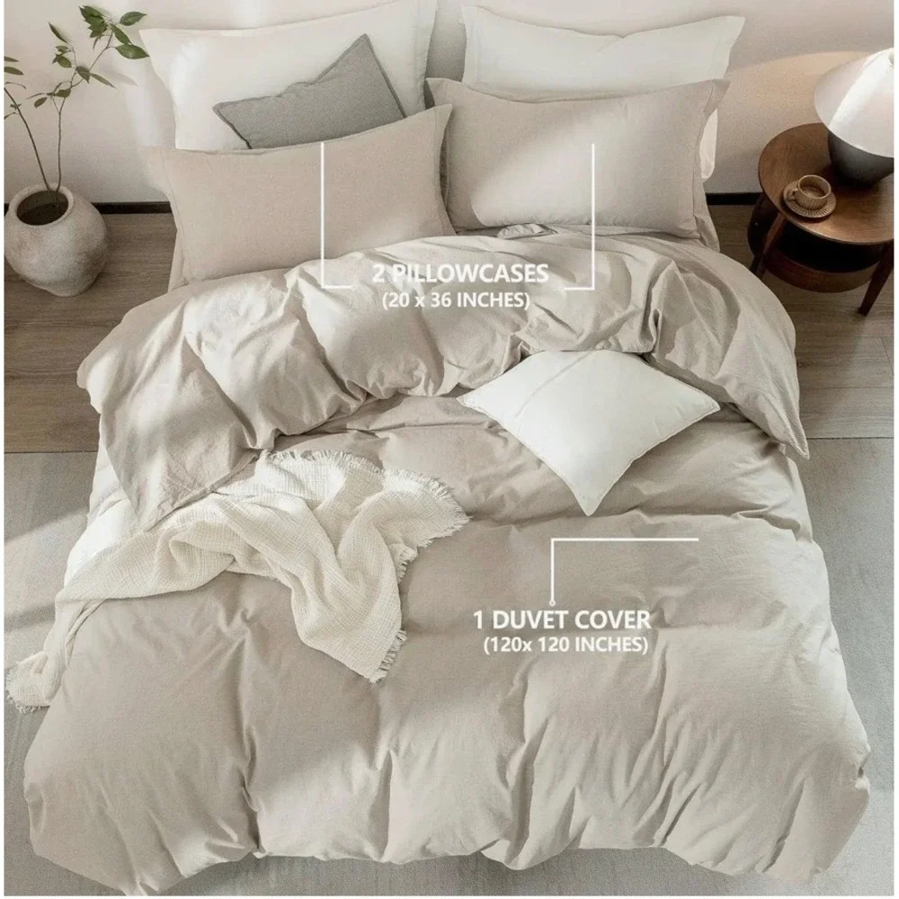 Warm Moment Super King Duvet Cover Set 100% Cotton Linen Grey 120x120 3pc